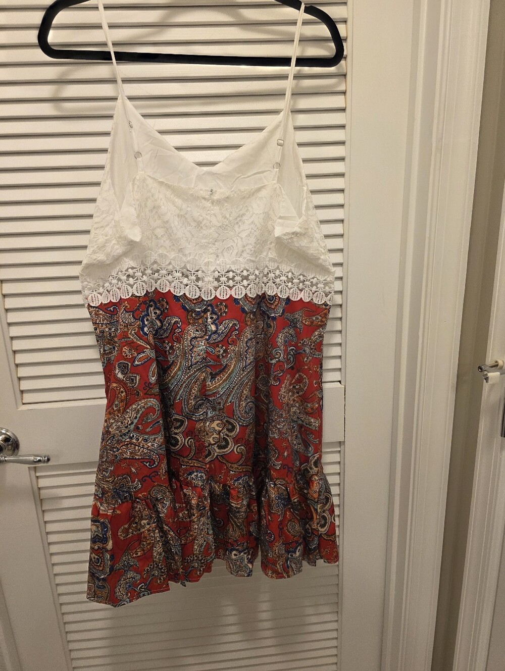 White Lace Top Red Paisley Slip Dress